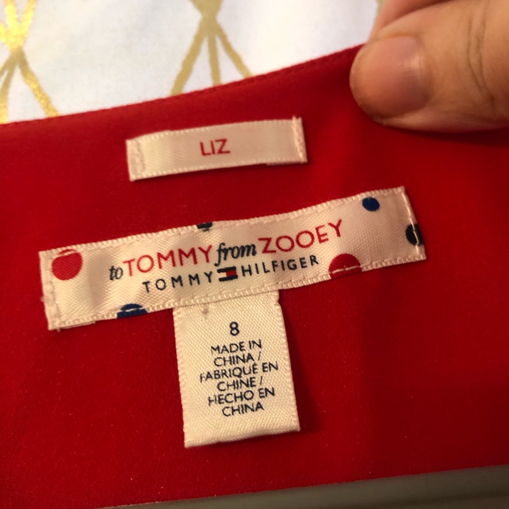 Tommy to Zooey by Hilfiger drop waist, red, white, navy pleated dress - sz 8 - Picture 3 of 8